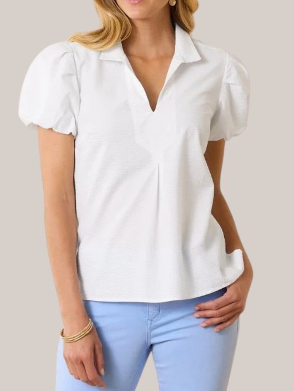 TOMMY BAHAMA Women’s White Blouse Size Small Oceana Poplin Puff-Sleeve Top EUC